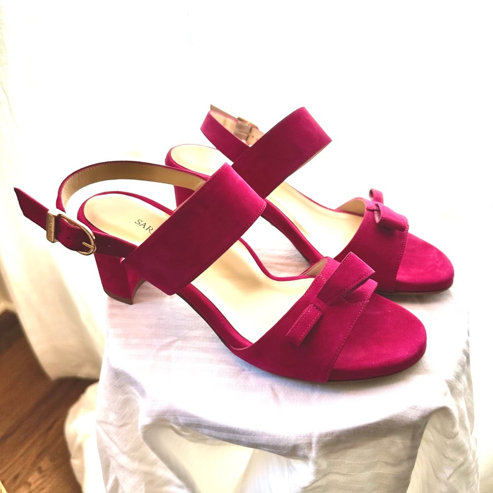 New- Sarah Flint Nadia Fuchsia Suede Low Block Heel Sandals